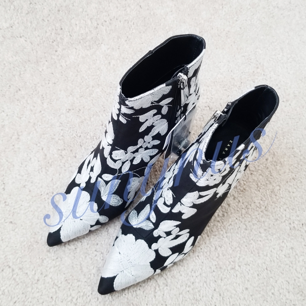 Zara Embroidered High Heel Ankle Boots - Picture 9 of 10
